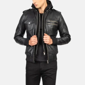 Men_s_Bravado_Black_Hooded_Leather_Bomber_Jacket_Open_Front